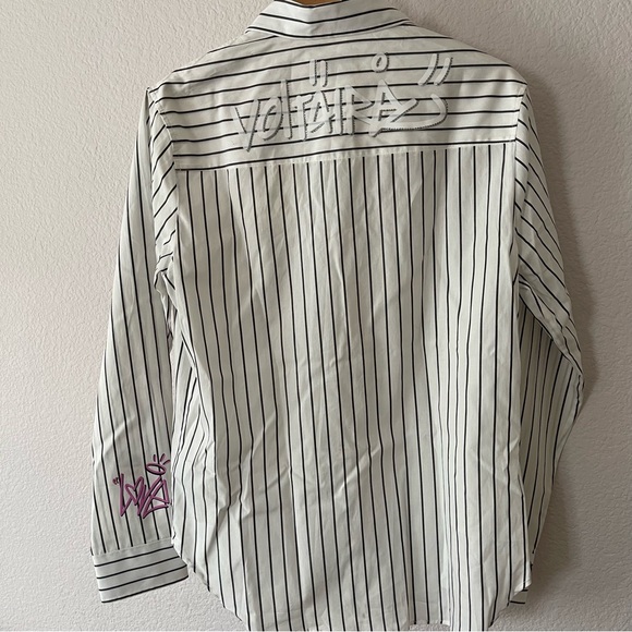 Zadig & Voltaire White Taskiz Pop Raye Strass Striped Shirt Sz M - Picture 5 of 16